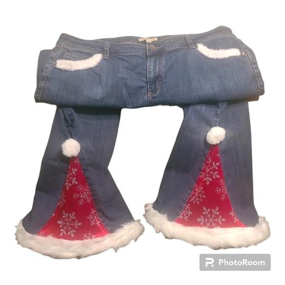 Christmas Santa Hat Pants Jeans Upcycled one of a kind handmade - Picture 10 of 12
